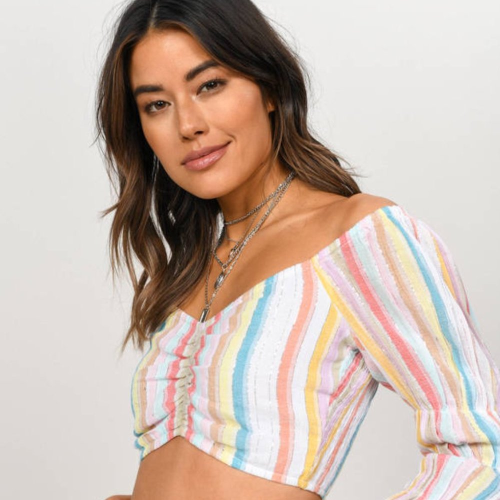 Brand New Tobi multi colored rusched crop top